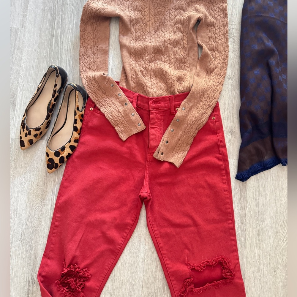 Women's DAZE  Distressed Red Jeans